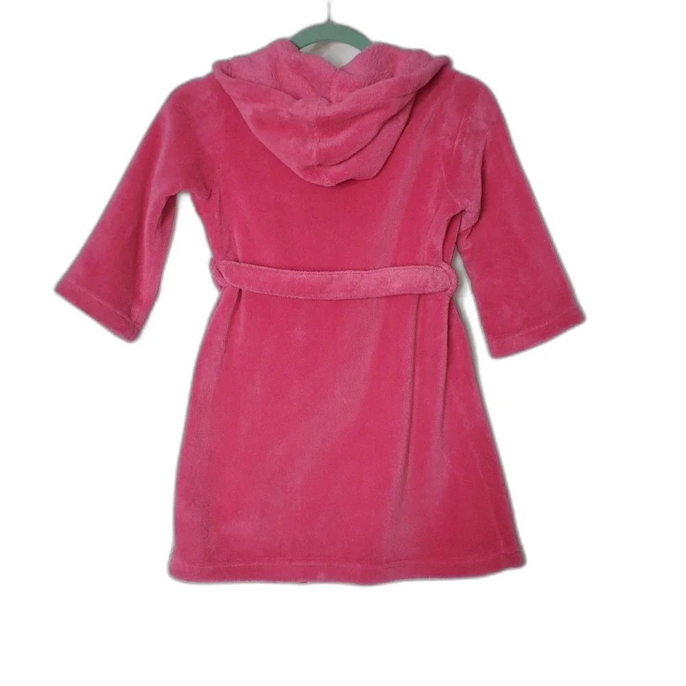 Lands End Pink Hooded Bathrobe Robe with Heart Pockets Girls Size 4